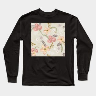 Rose Delight on Cream Long Sleeve T-Shirt